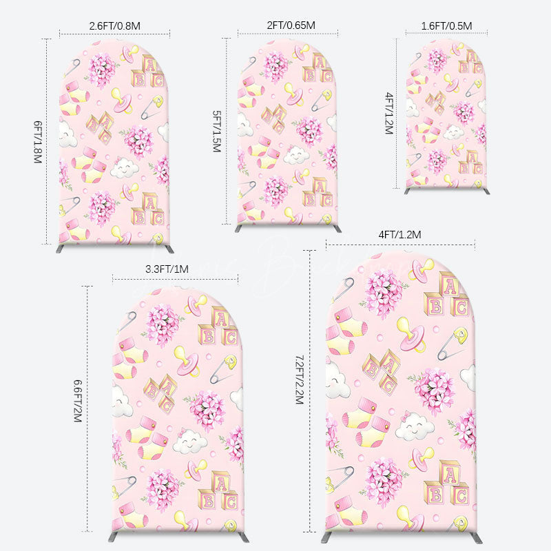 Lofaris Pink Floral Pacifier Cloud Arch Baby Shower Backdrop
