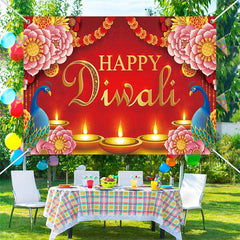Lofaris Pink Floral Peacock Red Happy Diwali Party Backdrop