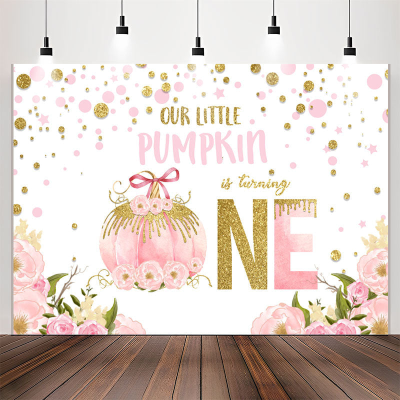 Lofaris Pink Floral Pumpkin Is Turning One Birthday Backdrop