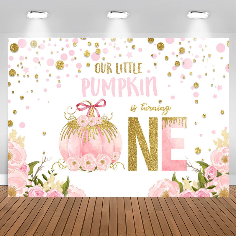 Lofaris Pink Floral Pumpkin Is Turning One Birthday Backdrop