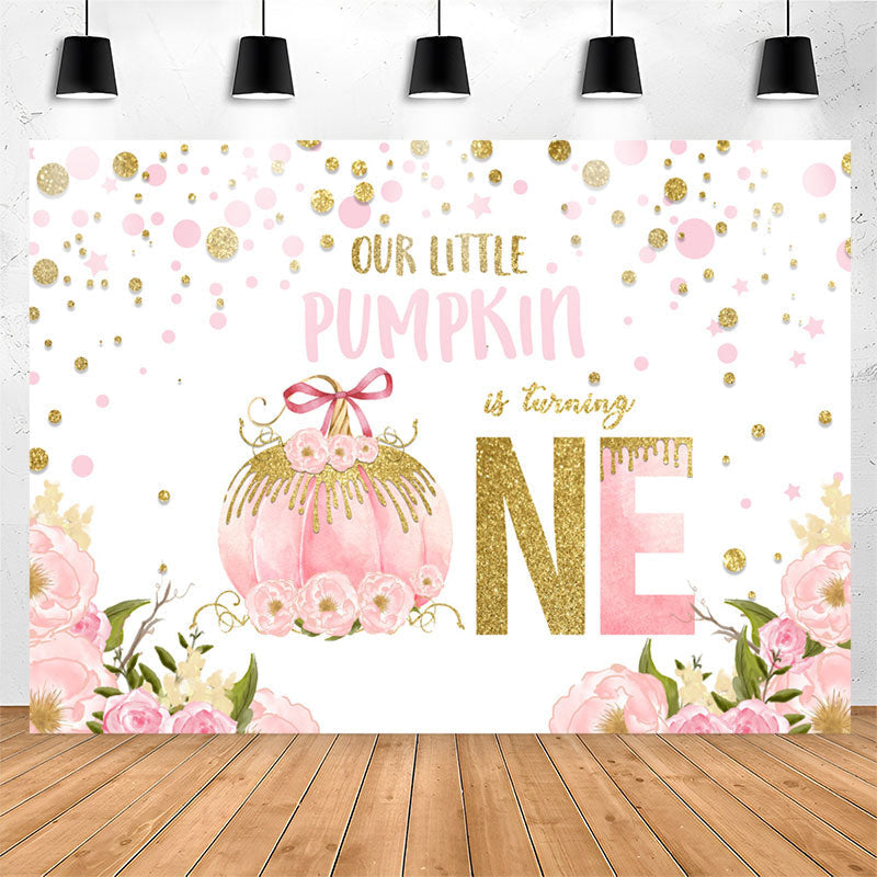 Lofaris Pink Floral Pumpkin Is Turning One Birthday Backdrop