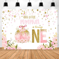 Lofaris Pink Floral Pumpkin Is Turning One Birthday Backdrop