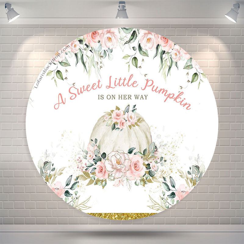 Lofaris Pink Floral Punpkin Circle Girl Baby Shower Backdrop