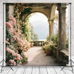Lofaris Pink Floral Retro Arch Spring Backdrop For Photo