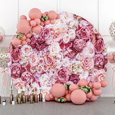 Lofaris Pink Floral Romantic Wall Round Wedding Backdrop