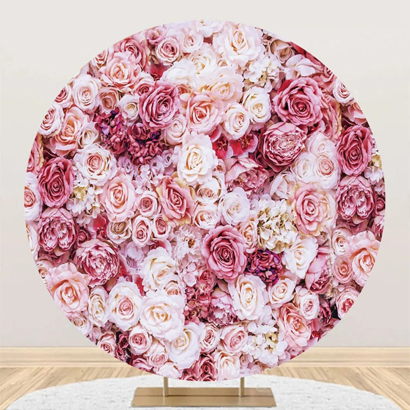 Lofaris Pink Floral Romantic Wall Round Wedding Backdrop
