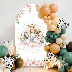 Lofaris Pink Floral Safari Animals Baby Shower Arch Backdrop