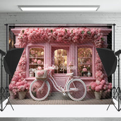 Lofaris Pink Floral Shop Bike Spring Backdrop For Photograph