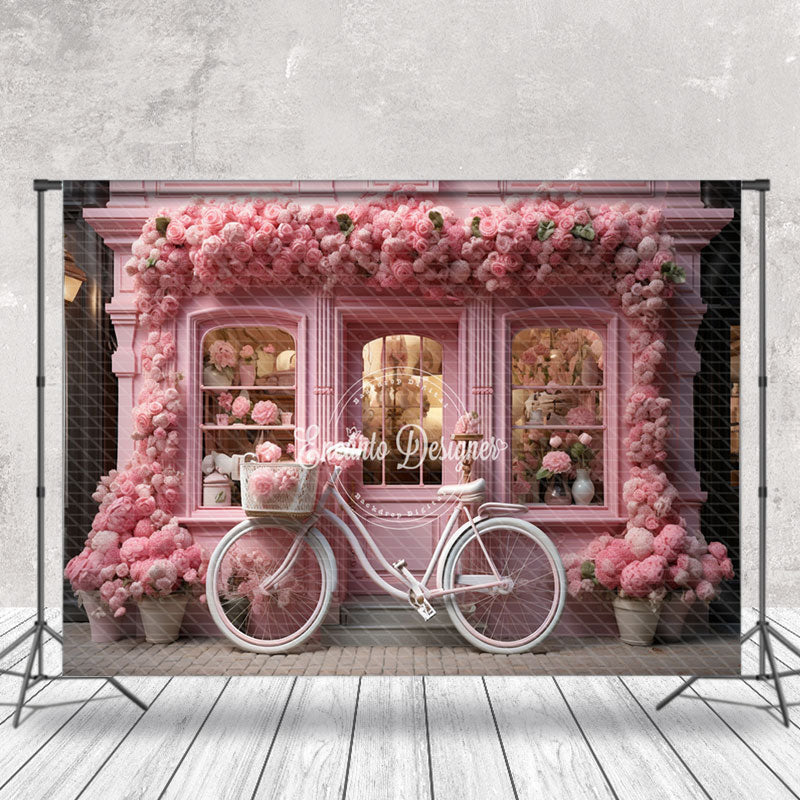 Lofaris Pink Floral Shop Bike Spring Backdrop For Photograph