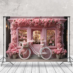 Lofaris Pink Floral Shop Bike Spring Backdrop For Photograph