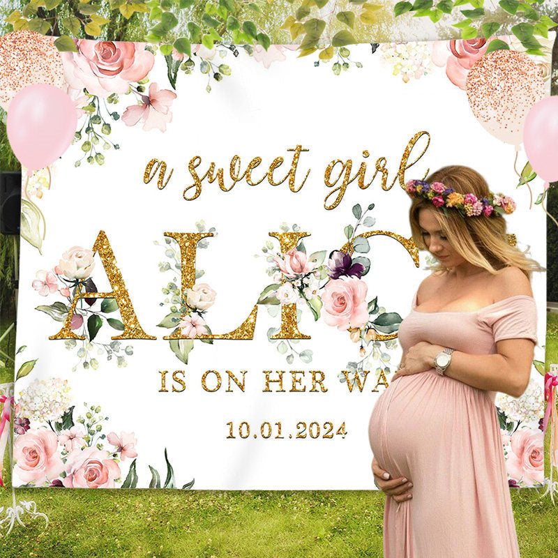 Lofaris Pink Floral Sweet Girl Custom Baby Shower Backdrop