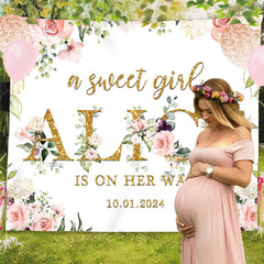 Lofaris Pink Floral Sweet Girl Custom Baby Shower Backdrop