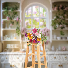 Lofaris Pink Floral Vase White Gold Cupboard Window Backdrop