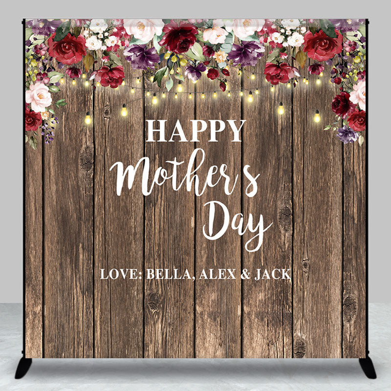 Lofaris Pink Floral Wood Wall Custom Mothers Day Backdrop