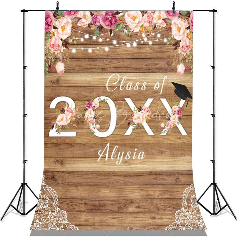 Lofaris Pink Florals And Bright Wood Class Of 2022 Backdrop