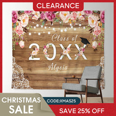 Lofaris (Ship In 24HR) Personalized Pink Florals Bright Wood Grad Backdrop