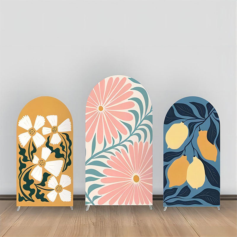 Lofaris Pink Florals Lemon Leaves Abstract Arch Backdrop Kit