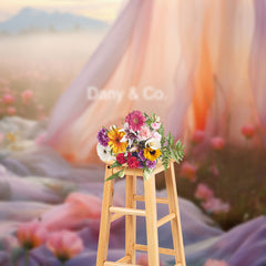 Lofaris Pink Flower Grass Curtain Mountain Sunset Backdrop