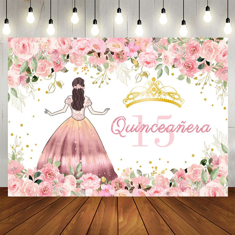 Lofaris Pink Flower Quinceanera Girl 15th Birthday Backdrop