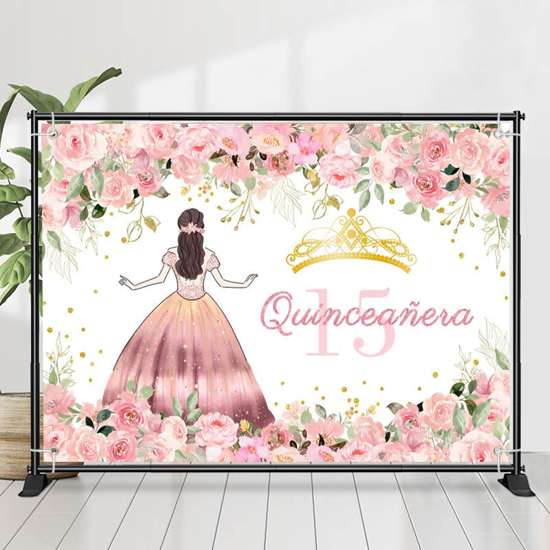 Lofaris Pink Flower Quinceanera Girl 15th Birthday Backdrop