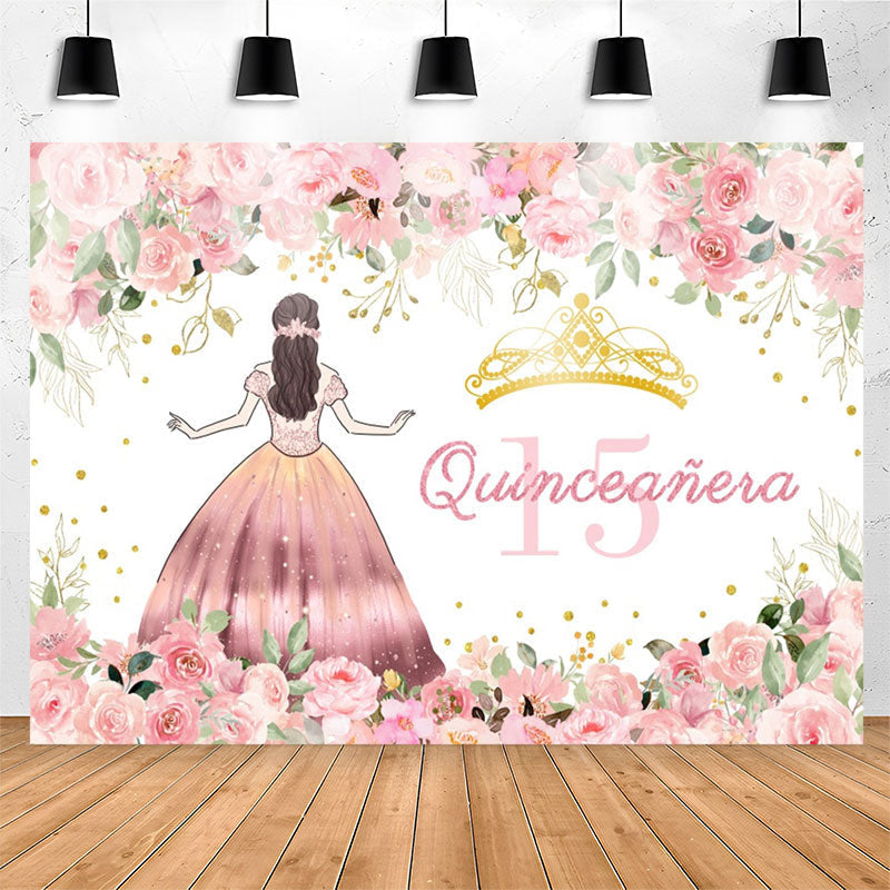 Lofaris Pink Flower Quinceanera Girl 15th Birthday Backdrop