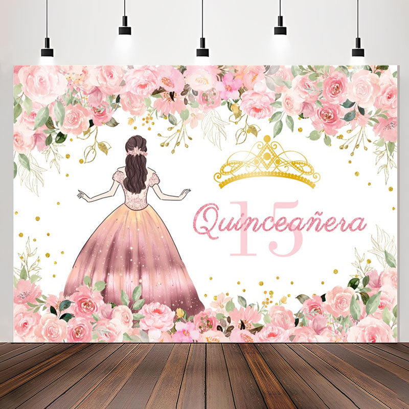 Lofaris Pink Flower Quinceanera Girl 15th Birthday Backdrop