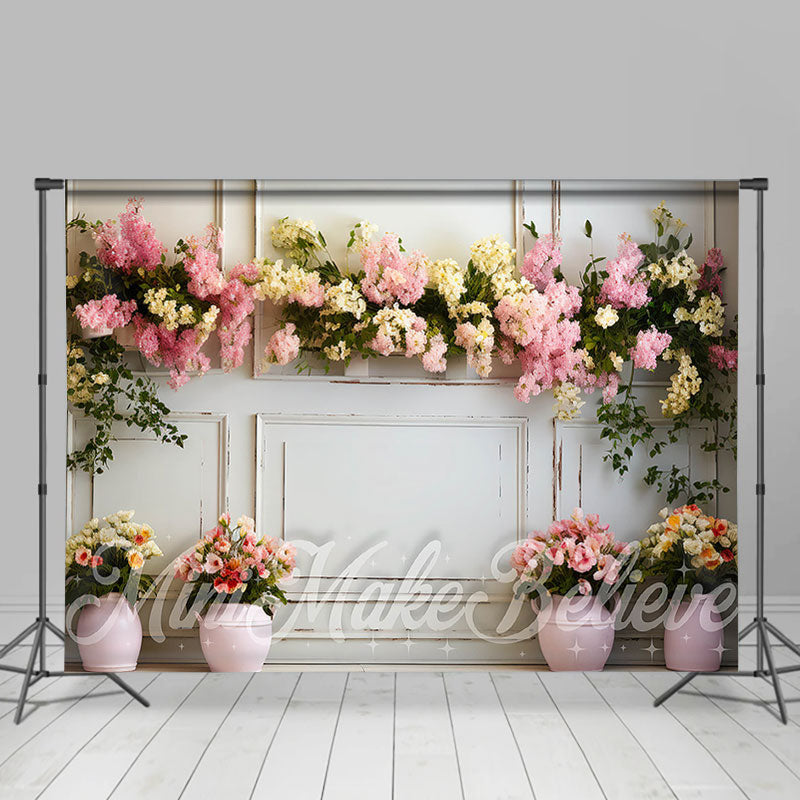 Lofaris Pink Flowerpots Blooming Flowers Spring Backdrop