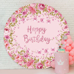 Lofaris Pink Flowers Circle Happy Birthday Backdrop For Girls