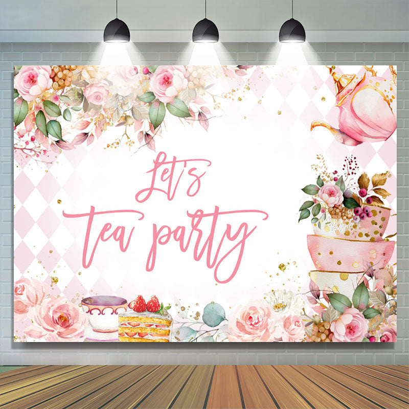 Lofaris Pink Flowers Dessert Cup Tea Party Backdrop For Girl