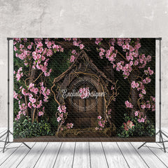 Lofaris Pink Flowers Surround Vintage Wood House backdrop