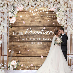 Lofaris Pink Flowers With Lights Wooden Theme Wedding Backdrop