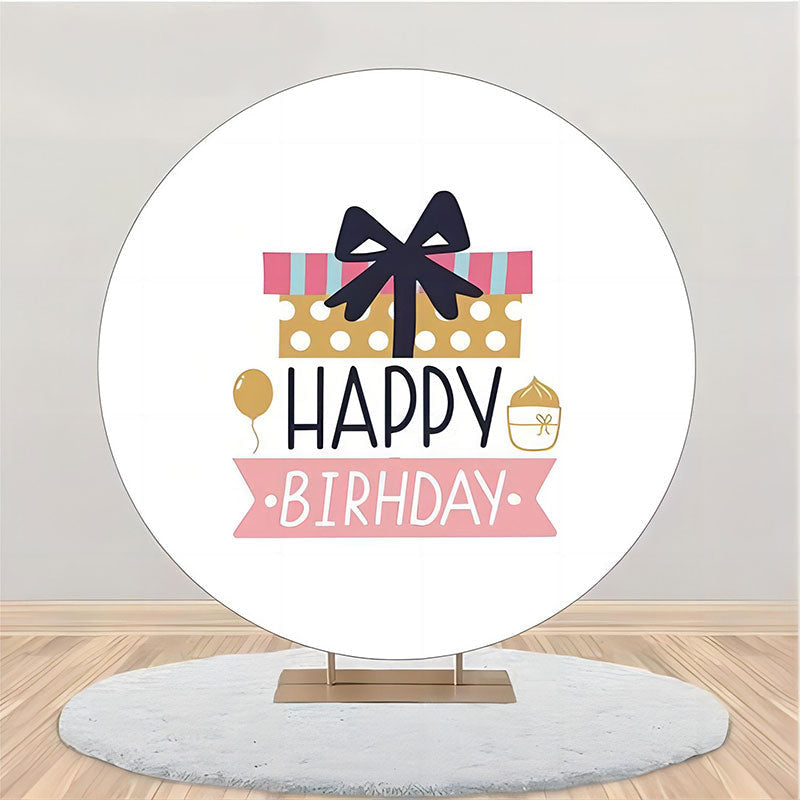 Lofaris Pink Gift Black Bowknot Round Birthday Backdrop