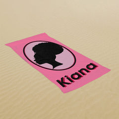 Lofaris Pink Girl Silhouette Custom Name Beach Towel