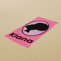 Lofaris Pink Girl Silhouette Custom Name Beach Towel