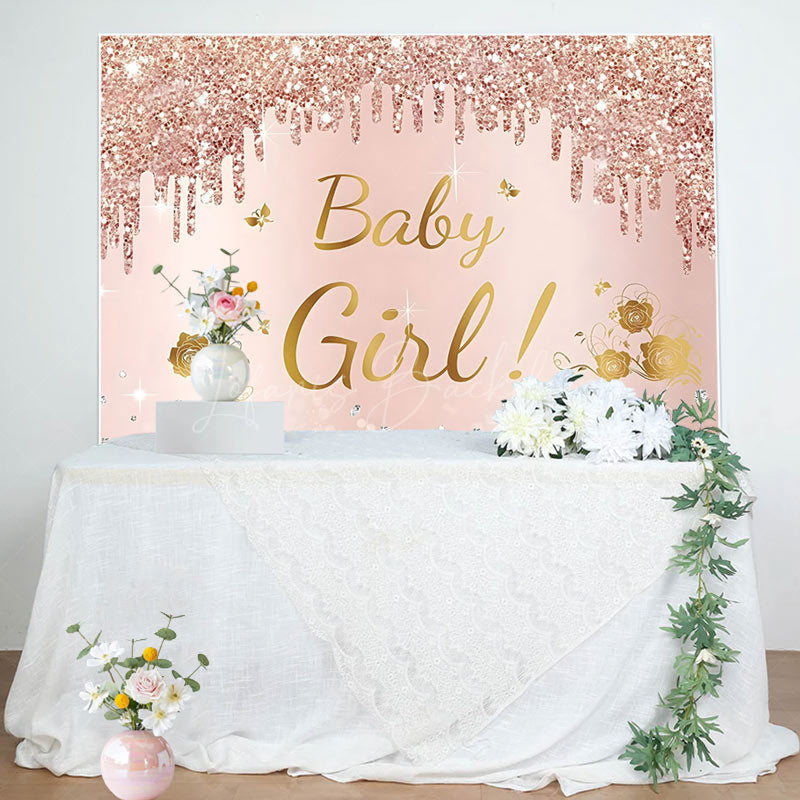Lofaris Pink Glitter Baby Girl Party Backdrop for Shower