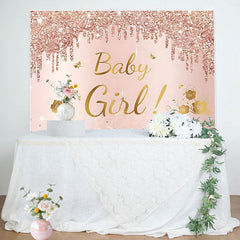 Lofaris Pink Glitter Baby Girl Party Backdrop for Shower