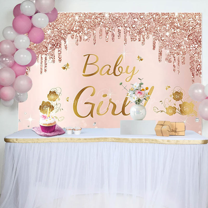 Lofaris Pink Glitter Baby Girl Party Backdrop for Shower