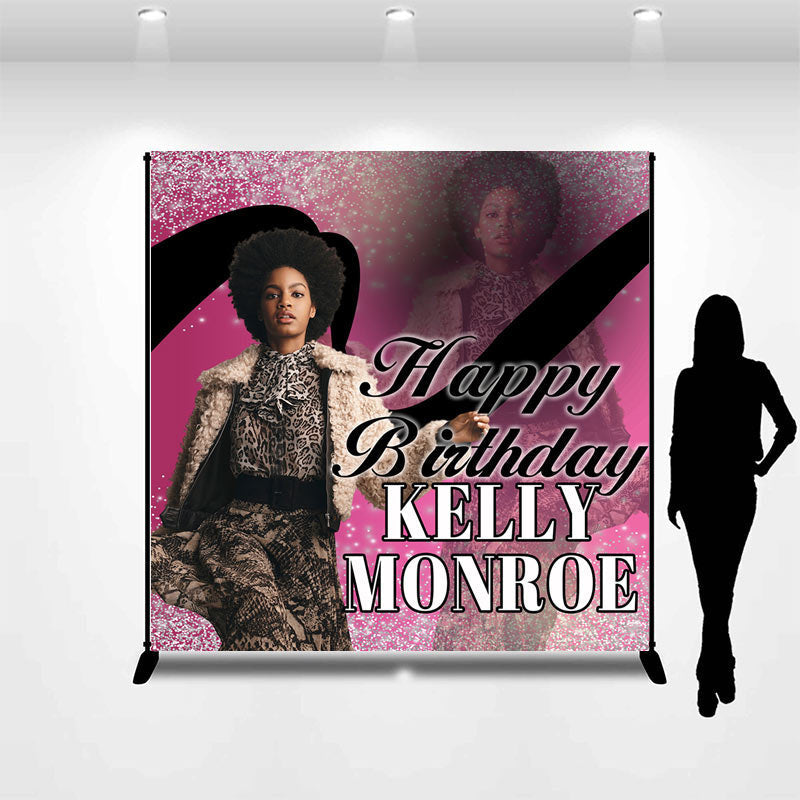 Lofaris Pink Glitter Custom Photo Birthday Backdrop for Women