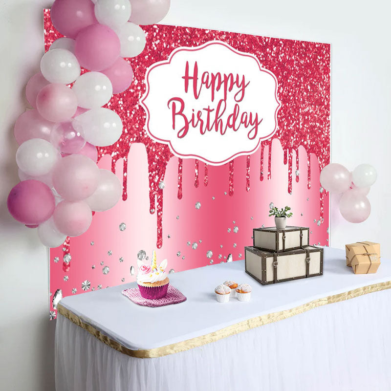 Lofaris Pink Glitter Diamond Birthday Backdrop For Girl