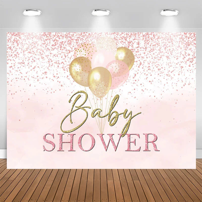 Lofaris Pink Glitter Dots Balloons Baby Shower Backdrop
