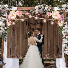 Lofaris Pink Glitter Flowers Wooden Theme Wedding Backdrop