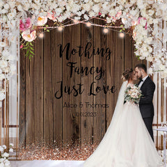 Lofaris Pink Glitter Flowers Wooden Theme Wedding Backdrop