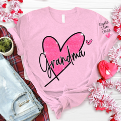 Lofaris Pink Glitter Heart Custom Grandma And Kids T - Shirt