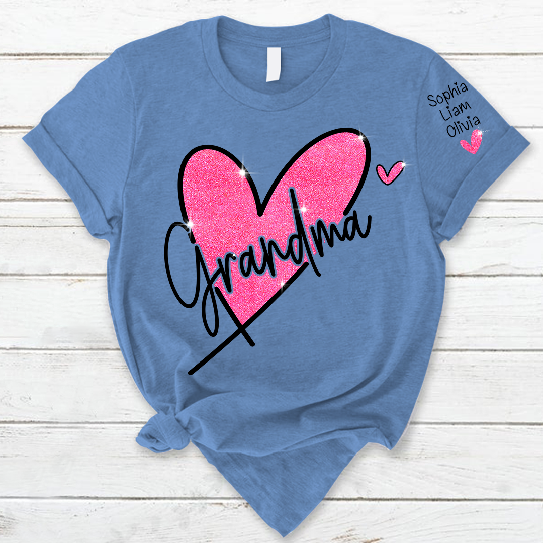 Lofaris Pink Glitter Heart Custom Grandma And Kids T - Shirt