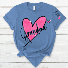 Lofaris Pink Glitter Heart Custom Grandma And Kids T - Shirt