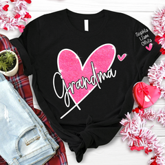 Lofaris Pink Glitter Heart Custom Grandma And Kids T - Shirt