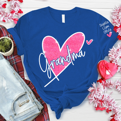 Lofaris Pink Glitter Heart Custom Grandma And Kids T - Shirt