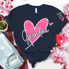 Lofaris Pink Glitter Heart Custom Grandma And Kids T - Shirt