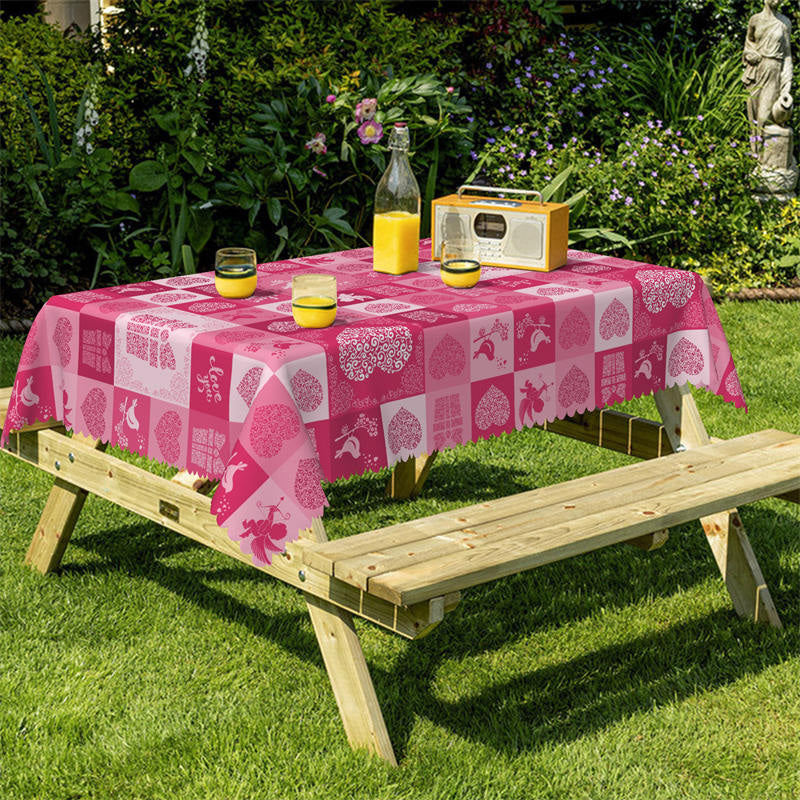 Lofaris Pink Glitter Hearts Gift Plaid Valentines Tablecloth