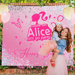 Lofaris Pink Glitter Lets Go Party Custom Birthday Backdrop